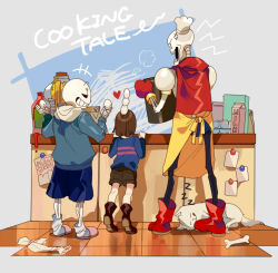  +++ 1other 2017 2boys 2d ambiguous_gender anger_vein animal annoying_dog apron armor back black_shorts blue_jacket blue_shirt blue_shorts body_fur bone boots bottle brothers brown_boots brown_hair brown_shorts cape child closed_eyes counter digital_media dog double_horizontal_stripe egg english_text floor frisk_(undertale) full_body gloves grey_background grey_hood heart height_difference holding holding_egg holding_pot hollow_eyes hood hood_down hooded_jacket horizontal-striped_clothes human humanoid jacket kyouichi long_sleeves male milk_carton monster monster_boy multiple_boys open_clothes open_jacket papyrus_(undertale) pink_slippers pink_stripes pot red_boots red_cape red_gloves sans_(undertale) shirt short_hair shorts siblings simple_background single_vertical_stripe skeleton sleeping_animal slippers socks standing striped_clothes striped_shirt striped_shorts teeth text tiled_floor tiles tiptoes two-tone_shirt undead undertale unworn_socks utdr_(toby_fox) vertical-striped_clothes vertical-striped_shorts white_armor white_dog white_fur white_shirt white_socks white_stripes yellow_apron zzz 