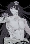  1boy aoiaoi_26 arborification aza_touma black_background black_hair collarbone highres jigokuraku long_hair looking_at_viewer looking_to_the_side simple_background solo topless_male 