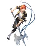  1boy argon_(exys) axe black_jacket black_pants blue_ribbon boots brown_eyes fire_emblem fire_emblem:_three_houses fire_emblem_heroes full_body garreg_mach_monastery_uniform hair_between_eyes highres holding holding_axe holding_weapon jacket leggings male_focus official_art open_clothes open_jacket open_mouth orange_hair pants ribbon scabbard sheath sheathed shirt short_hair solo sword sylvain_jose_gautier transparent_background weapon white_footwear white_shirt 