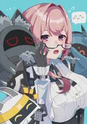 1girl adjusting_eyewear adjusting_glasses asaba_harumasa_bangboo glasses hoshimi_miyabi_bangboo long_hair soukaku_bangboo surrounded tsukishiro_yanagi zenless_zone_zero