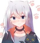  1girl animal cat grey_eyes grey_hair highres kawaisugi_crisis liza_luna long_hair nyaa_(nnekoron) paw_print upper_body white_background yozora_(kawaisugi_crisis) 