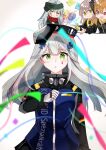  416_day 4girls beret chibi chibi_inset commentary_request confetti facial_mark g11_(girls&#039;_frontline) german_flag girls_frontline gloves green_eyes grey_hair hair_ornament hat highres hk416_(girls&#039;_frontline) holding_party_popper jacket long_hair multiple_girls open_mouth party_popper smile streamers ump45_(girls&#039;_frontline) ump9_(girls&#039;_frontline) upper_body white_gloves yossi_art 