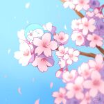  blue_background blue_sky cherry_blossoms closed_eyes day doraemon doraemon_(character) falling_petals in_tree logo lying miniboy nature outdoors petals sky sleeping solo sumi_(user_evka8372) tree 