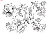  1other ^_^ animal_focus bird broom cat charmander chimchar clenched_teeth closed_eyes closed_mouth commentary fangs fennekin fire flaming_hand fox fuecoco full_body furry greyscale hanging jumping kicking litten monochrome open_mouth pig pokemon pokemon_(creature) running scorbunny simple_background sketch slit_pupils teeth tepig torchic trait_connection upside-down v-shaped_eyebrows white_background zen_migawa 