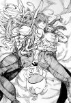  2girls animal_ears ass boku_no_hero_academia breasts chainsaw_man eindrawppsn highres huge_ass large_breasts leotard looking_at_viewer makima_(chainsaw_man) mirko monochrome multiple_girls muscular muscular_female necktie pokemon psyduck rabbit_ears thick_thighs thigh-highs thighs tight_clothes traditional_media 