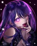  1girl absurdres bare_shoulders black_dress dress heart highres hoshino_ai_(oshi_no_ko) long_hair one_eye_closed open_mouth oshi_no_ko pink_eyes pink_hair ringeko-chan solo sparkle star_(symbol) star_in_eye symbol_in_eye v violet_eyes 