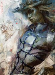  1boy blonde_hair cowboy_hat goggles goggles_on_headwear gold_teeth green_lips grills gyro_zeppeli hat highres jojo_no_kimyou_na_bouken male_focus solo steel_ball_run uureminaa 