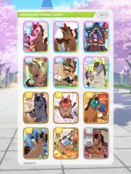  +_+ absurdres animal_ears animal_focus animalization bird book brown_horse card_(medium) card_parody cherry_blossoms closed_eyes daitaku_helios_(racehorse) daitaku_helios_(umamusume) ear_covers flower haru_urara_(racehorse) haru_urara_(umamusume) highres hishi_amazon_(racehorse) hishi_amazon_(umamusume) holding holding_book holding_ice_cream_cone holding_stuffed_toy horse horse_ears horse_racing_track horse_tail ice_cream_cone kawakami_princess_(racehorse) kawakami_princess_(umamusume) king_halo_(racehorse) king_halo_(umamusume) kitasan_black_(racehorse) kitasan_black_(umamusume) marvelous_sunday_(racehorse) marvelous_sunday_(umamusume) mask meisho_doto_(racehorse) meisho_doto_(umamusume) mejiro_palmer_(racehorse) mejiro_palmer_(umamusume) mouth_hold nice_nature_(racehorse) nice_nature_(umamusume) no_humans oguri_cap_(racehorse) oguri_cap_(umamusume) outdoors real_life recursive_animalization rice_shower_(happiness_just_around_the_bend)_(umamusume) rice_shower_(racehorse) rice_shower_(umamusume) running satono_diamond_(racehorse) satono_diamond_(umamusume) sparkle stuffed_animal stuffed_toy symboli_rudolf_(racehorse) symboli_rudolf_(umamusume) t.m._opera_o_(umamusume) tail tokai_teio_(racehorse) tokai_teio_(umamusume) tosen_jordan_(racehorse) tosen_jordan_(umamusume) umamusume wanopi zenno_rob_roy_(racehorse) zenno_rob_roy_(umamusume) 
