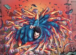  1boy absolute_dc absolute_superman afterimage black_hair bodysuit dc_comics extra_arms hitting jab juaneferreyra male_focus muscular muscular_male punching rapid_punches red_eyes smear_frame solo superhero_costume superman superman_(absolute_dc) 