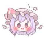  1girl :d bat_wings blush chibi grey_hair hat head_only looking_at_viewer mitama311 mob_cap open_mouth red_eyes remilia_scarlet short_hair simple_background smile solo star_(symbol) touhou white_background wings 