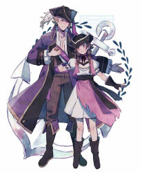  1boy 1girl alternate_costume alternate_hairstyle anchor blonde_hair brown_eyes brown_hair commission couple fire_emblem fire_emblem_fates freckles hat hetero highres holding_hands mozu_(fire_emblem) nail_polish numbers_(pigpenandpaper) pirate_costume pirate_hat sketch xander_(fire_emblem) 