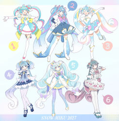  :d :o absurdres agonasubi ahoge aqua_dress aqua_eyes aqua_hair arm_behind_back arm_scrunchie bare_shoulders blonde_streaks blue_bow blue_bowtie blue_choker blue_dress blue_eyes blue_hair blue_pantyhose blue_ribbon blue_shoes blue_skirt blue_thighhighs blunt_bangs blush blush_stickers boots bow bowtie brooch center_frills character_name choker circlet collarbone commentary_request contrapposto curly_hair detached_sleeves double_bun dress dress_under_shirt earrings eighth_note elbow_gloves everyone fake_wings fingerless_gloves frilled_cuffs frilled_dress frilled_sleeves frilled_socks frilled_thighhighs frills full_body gloves gold_trim gradient_hair gradient_pantyhose gradient_thighhighs hair_bow hair_bun hair_intakes hair_ornament hair_ribbon hand_on_own_hip hand_up hatsune_miku headdress heart heart-shaped_hair heart_ahoge heart_brooch heart_earrings heart_hair_ornament heart_ornament heart_print high_heels highres hoop_skirt jetpack jewelry layered_dress layered_gloves layered_skirt layered_sleeves legs_together letterboxed long_hair looking_at_viewer multicolored_hair multicolored_ribbon musical_note musical_note_hair_ornament one_eye_closed open_mouth outstretched_arm outstretched_arms pantyhose pink_bow pink_bowtie pink_hair pink_ribbon pink_streaks puffy_short_sleeves puffy_sleeves purple_bow purple_bowtie purple_pantyhose quad_tails ribbon shirt shoes short_sleeves short_twintails skirt smile snowball snowflake_brooch snowflake_hair_ornament snowflake_in_eye snowflake_ornament snowflake_print socks speech_bubble standing standing_on_one_leg star_(symbol) star_hair_ornament star_in_eye star_ornament strapless strapless_dress streaked_hair striped_bow striped_bowtie striped_clothes striped_pantyhose striped_ribbon symbol_in_eye thigh-highs thigh_boots twintails two-tone_hair v-shaped_eyebrows vertical-striped_clothes vertical-striped_pantyhose very_long_hair vocaloid waist_bag waving white_boots white_dress white_gloves white_hair white_pantyhose white_shirt white_sleeves white_socks white_streaks white_thighhighs wing_hair_ornament winged_shoes wings yellow_bow yuki_miku yuki_miku_(2027) yuki_miku_(2027)_(candidate_no.1) yuki_miku_(2027)_(candidate_no.2) yuki_miku_(2027)_(candidate_no.3) yuki_miku_(2027)_(candidate_no.4) yuki_miku_(2027)_(candidate_no.5) yuki_miku_(2027)_(candidate_no.6) zettai_ryouiki 