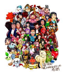  absurdres aomori_prefecture apple apple_hair_ornament armor atsueco124 beard black_hair blonde_hair bow brown_hair cape character_request commentary_request copyright_request country_connection crown dog earrings everyone facial_hair flying_witch food food-themed_hair_ornament fruit fruit_hair_ornament glasses gloves green_bow grey_hair hair_bow hair_ornament highres holding holding_food holding_fruit holding_sword holding_weapon indie_virtual_youtuber japanese_armor jewelry mittens mole mustache necktie one_eye_closed original overalls pink_eyes pink_hair purple_hair real_life red-framed_eyewear red_bow red_cape red_gloves shovel sword translation_request tsugaru_nepuko twintails v virtual_youtuber wasao weapon yellow_bow yoshi_ikuzou yuru-chara 