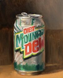  artist_name can condensation drink drink_can english_commentary food_focus highres mountain_dew no_humans noah_verrier oil_painting_(medium) painting_(medium) soda soda_can still_life traditional_media 
