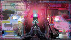  2girls ame-chan_(needy_girl_overdose) black_hair black_skirt blonde_hair blue_bow blush bow chouzetsusaikawa_tenshi-chan commentary_request dual_persona end_card glitch hair_bow hair_over_one_eye holding holding_wig looking_at_viewer multiple_girls needy_girl_overdose official_art omocat open_mouth pink_bow pink_eyes purple_bow quad_tails sidelocks skirt smile twintails wig 