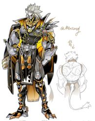  1boy alternate_costume arrow_(symbol) banyue_(zenless_zone_zero) black_coat black_shirt chain_belt clothed_robot coat coat_on_shoulders commentary_request grey_hair humanoid_robot jewelry male_focus mensang multiple_views necklace pelvic_curtain robot robot_boy shirt simple_background white_background zenless_zone_zero 