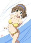  brown_hair from_above green_eyes gunparade_orchestra hairband mcq short_hair swimsuit 