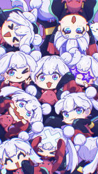  animal_ears blue_eyes cho_kaguya-hime! crying dads2227 double_bun hair_bun highres japanese_clothes kimono long_hair long_sleeves mini_person mini_yachiyo minigirl multiple_girls open_mouth purple_kimono runami_yachiyo sea_slug sleeves_past_wrists smile twintails upside-down 