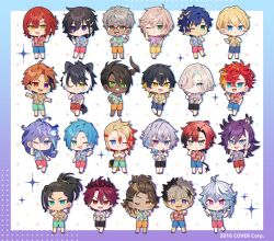  6+boys akebiashita animal_ears antenna_hair aqua_eyes aragami_oga arurandeisu astel_leda axel_syrios banzoin_hakka black_hair black_shorts black_streaks blonde_hair blonde_streaks blue_eyes blue_hair blue_shirt blue_shorts blush_stickers braid brown_hair chibi chibi_only commentary_request copyright_notice crimzon_ruze crown dark-skinned_male dark_skin demon_horns everyone flower gavis_bettel glasses goldbullet gradient_background green_eyes green_shirt green_shorts grey_hair grin hair_flower hair_ornament hairclip halftone halftone_background hanasaki_miyabi hawaiian_shirt heterochromia hitodama hizaki_gamma hololive_super_expo_2024_outfit holostars holostars_english horns jackal_boy jackal_ears jackal_tail josuiji_shinri jurard_t_rexford kageyama_shien kanade_izuru kishido_temma lightning_bolt_hair_ornament lightning_bolt_symbol machina_x_flayon male_focus minase_rio mole mole_under_eye multicolored_hair multiple_boys multiple_braids octavio official_alternate_costume official_art one_eye_closed open_mouth orange_eyes orange_hair orange_shirt orange_shorts pink_eyes pink_hair pink_shirt pointy_ears ponytail purple_hair purple_shirt red_eyes red_hair red_shirt red_shorts regis_altare rikka_(holostars) shirt shorts side_braid single_braid single_hair_streak single_horn smile sparkle sparkle_background streaked_hair tail tri_braids two-tone_hair utsugi_uyu violet_eyes virtual_youtuber white_eyes white_hair white_shirt white_streaks yatogami_fuma yellow_eyes yellow_shirt yellow_shorts yukoku_roberu 