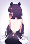  1girl back bare_shoulders black_dress black_hair blush commentary dress ear_blush highres hololive hololive_english hyuni_(hyunicat) long_hair ninomae_ina&#039;nis pointy_ears short_dress strapless strapless_dress symbol-only_commentary tube_dress virtual_youtuber wings 