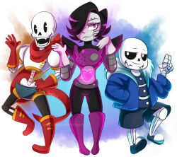  2016 2d 3boys abakura android armor artist_name black_hair black_shirt black_shorts black_slippers blue_jacket blue_shorts boots brothers commentary deformed deviantart_username digital_media double_horizontal_stripe english_commentary fangs full_body fur-trimmed_jacket fur_trim gloves hair_over_one_eye hand_in_pocket hand_on_own_hip hand_up hands_up hollow_eyes horizontal-striped_clothes horizontal-striped_shirt humanoid humanoid_robot jacket long_scarf long_sleeves male male_focus male_only mettaton mettaton_ex monster monster_boy multiple_boys open_clothes open_jacket papyrus_(undertale) pauldrons pink_boots red_boots red_gloves red_scarf robot robot_boy sans_(undertale) scarf shirt short_hair shorts siblings side-by-side simple_background skeleton slippers standing striped_clothes striped_shirt teeth trio undead undertale utdr_(toby_fox) watermark white_armor white_background white_fur white_gloves white_stripes 