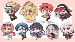  >_< 2boys 6+girls :d ahoge among_us aqua_eyes arurandeisu black_dress black_hair black_hat black_headband black_pants black_shirt black_wings blonde_hair blue-tinted_eyewear blue_hair blush_stickers braid chibi chibi_only chocolate_rabbits closed_eyes coat collared_shirt colored_inner_hair commentary_request cosplay crewmate_(among_us) crewmate_(among_us)_(cosplay) diagonal-striped_background dress dtto. eating eyewear_on_head fedora food food_in_mouth food_on_head frilled_skirt frills fur_jacket gradient_hair green_shirt grey_hair grey_jacket hair_bun hair_ornament hairclip halo hat head_wings headband highres hiodoshi_ao hiodoshi_ao_(1st_costume) holding holding_food holding_phone holding_pizza holding_statue hololive hololive_dev_is holostars ichijou_ririka ichijou_ririka_(1st_costume) indie_virtual_youtuber jacket konkon_aria long_hair maitake_(chocolate_rabbits) medium_hair meloco_kyoran meloco_kyoran_(1st_costume) multicolored_hair multiple_boys multiple_girls neo-porte nijisanji nijisanji_en nun nun_headdress object_on_head orange_hair oversized_food oversized_object pants phone pink_background pink_eyes pink_hair pink_shirt pizza pizza_box pizza_cutter pizza_slice purple_jacket purple_skirt red_coat red_eyes red_hair red_jacket reimu_endou reimu_endou_(1st_costume) reject_(esports) running shirt skirt sleeves_past_fingers sleeves_past_wrists smile star_(symbol) star_in_eye striped_background sunglasses symbol_in_eye tinted_eyewear tooko_(vtuber) vcr_gta very_long_hair wavy_mouth white_hair white_hat wings xxmabukaxx yellow_(among_us) 