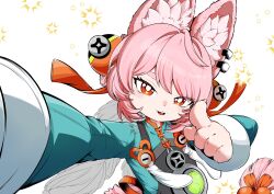  0607wolflove 1girl absurdres animal_ear_fluff animal_ear_piercing animal_ears braid braided_twintails bright_pupils commentary_request furry furry_female green_shirt hair_ornament highres long_hair looking_at_viewer open_mouth pink_fur pink_hair rabbit_ears rabbit_girl red_eyes screw shirt short_eyebrows simple_background solo sphere_hair_ornament thick_eyebrows upper_body white_background white_pupils zenless_zone_zero zhao_(zenless_zone_zero) 