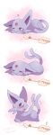  :o blush bright_pupils cat_teaser closed_eyes commentary_request espeon forehead_jewel forked_tail gem highres holding lying mugita_konomi on_stomach one_eye_closed outline pokemon pokemon_(creature) red_gemstone signature tail white_pupils 