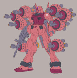  absurdres beam_cannon beam_rifle bit_(gundam) color_variation commentary_request derivative_work energy_gun grey_background gundam gundam_gquuuuuux highres hizumi_ms mecha mecha_focus mobile_suit no_humans original red_gundam redesign robot science_fiction v-fin violet_eyes weapon zeon 
