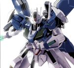 beam_saber commentary energy_sword green_eyes gundam gundam_aerial_rebuild gundam_suisei_no_majo highres holding holding_sword holding_weapon looking_at_viewer mecha mobile_suit no_humans robot rodrigo_de_salles science_fiction solo sword twitter_username upper_body v-fin weapon white_background 