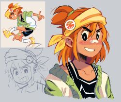  1boy alternate_costume alternate_hairstyle bandaid bandaid_on_face bandaid_on_nose black_eyes black_shorts bright_pupils brown_hair collarbone dark-skinned_male dark_skin full_body grey_background highres kel_(faraway)_(omori) kel_(omori) looking_at_viewer male_focus omori open_mouth pointing pointing_at_viewer remi_(mozzaremi) shoes short_hair short_sleeves shorts simple_background sneakers socks solo sonic_(series) sonic_adventure sonic_adventure_pose teeth white_pupils white_socks yellow_shoes 