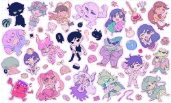  6+boys 6+girls antenna_hair apple aubrey_(headspace)_(omori) aubrey_(omori) ball banana barefoot basil_(headspace)_(omori) basil_(omori) biscuit_(omori) black_eyes black_gloves black_hair black_socks blonde_hair boss_(omori) bow bread bread_slice bright_pupils brown_hair cactus cat chibi clam closed_mouth colored_skin commentary cookie crossed_arms dark-skinned_female dark-skinned_male dark_skin doughie_(omori) doughnut expressionless eyepatch fingerless_gloves flower flower_wreath food forest_bunny_(omori) fruit frying_pan gator_guy_(omori) gloves green_eyes green_hair green_necktie green_skin grin gun hair_behind_ear hair_bow head_wreath highres holding holding_frying_pan holding_gun holding_knife holding_spatula holding_stuffed_toy holding_tray holding_weapon humphrey_(omori) jar jump_rope kel_(headspace)_(omori) kel_(omori) kneehighs knife life_jam_guy_(omori) long_hair looking_at_viewer marina_(omori) medusa_(omori) mewo milkymilkyshark molly_(omori) monster_girl mr._jawsum mr._plantegg_(omori) multicolored_hair multiple_boys multiple_girls neckerchief necktie omori omori_(omori) overall_shorts overalls parted_lips photo_(object) picnic_basket pink_bow pink_eyes pink_hair pleated_skirt pluto_(omori) polka_dot polka_dot_bow red_neckerchief red_necktie red_skirt rolling_pin rope shark_boy sharp_teeth shears short_hair siblings sir_maximus_(omori) sisters skirt slime_girl smile snaley_(omori) socks something_(omori) spatula sprout_mole stranger_(omori) stuffed_eggplant stuffed_toy sunflower sunglasses teeth tentacle_hair the_earth_(omori) tire_swing tissue_box toast tray tree twintails unused_tire watch watch watermelon weapon white_hair white_pupils yellow_eyes 