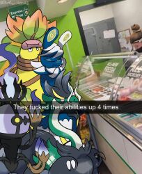  anthonylegua1 aqua_sclera aqua_skin arched_crown black_eyes black_fur blue_fur cat chandelier chandelure claws closed_mouth colored_sclera colored_skin crown dragon drampa facial_hair fire forked_tail ghost goatee hair_between_eyes highres leaf long_mustache long_neck mega_chandelure mega_drampa mega_meowstic mega_pokemon mega_victreebel meme meowstic mustache no_humans nostrils photo_background pink_eyes pink_lips plant plant_monster pokemon pokemon_(creature) pokemon_champions pokemon_focus purple_fire split-color_fur spotted_skin subway_(company) tail v-shaped_eyebrows victreebel vines white_fur yellow_eyes yellow_skin 