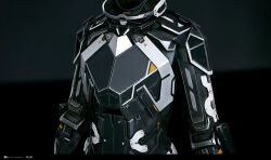  3d armor armored_bodysuit blender_(medium) bodysuit commentary company_logo company_name copyright_logo copyright_name dark_background dated english_commentary eve_online grey_background grey_bodysuit grey_theme highres logo marmoset_toolbag_(medium) no_humans official_art realistic science_fiction undoz upper_body zbrush_(medium) 