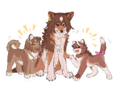  >_< :d ^_^ aaasakawa animal_focus bow brown_fur closed_eyes closed_mouth commentary dog ear_ornament fang no_humans open_mouth pink_bow recursive_animalization red_eyes simple_background sirius_symboli_(umamusume) smile tail tail_bow tail_ornament tokai_teio_(umamusume) tsurumaru_tsuyoshi_(umamusume) umamusume untranslatable_commentary white_background xd 