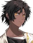  1boy arknights bishounen black_hair braid dark-skinned_male dark_skin ear_piercing highres jewelry looking_at_viewer male_focus necklace orange_eyes piercing portrait rio_(rio773) short_hair simple_background solo thorns_(arknights) upper_body white_background 