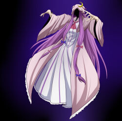  1girl ascot blue_background blue_bow blue_ribbon bow commentary_request crescent crescent_hat_ornament dress faceless frilled_robe hair_bow hat hat_ornament hat_ribbon hidaruma long_hair long_sleeves mob_cap multiple_hair_bows open_clothes open_robe parody parody_request patchouli_knowledge purple_ascot purple_hat purple_robe red_bow red_ribbon ribbon robe solo striped_clothes striped_dress touhou vertical-striped_clothes vertical-striped_dress very_long_hair white_dress wide_sleeves 