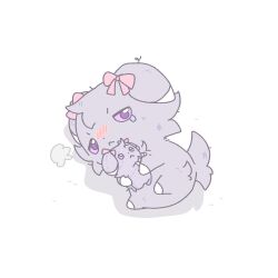  :< animal_focus blush bow cat character_doll closed_mouth colored_sclera doll espurr full_body grey_fur looking_at_viewer lying maenggyul98785 no_humans on_side pink_bow pokemon pokemon_(creature) pokemon_focus purple_sclera simple_background solo tearing_up violet_eyes white_background 