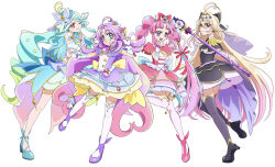  ;) absurdres ahoge akechi_anna ankle_boots antenna_hair aqua_hair aqua_ribbon aqua_shoes aqua_thighhighs back_bow black_boots black_bow black_bowtie black_dress black_thighhighs blonde_hair blue_bow blue_bowtie blue_cape blue_eyes blue_hat blue_skirt boater_hat boots bow bowtie braid brooch butterfly_hat_ornament cape capelet closed_mouth commentary cropped_shirt crown_braid cure_answer cure_arcana_shadow cure_eclair cure_mystique diamond_hairband doraemon12012 double_bun dress drill_hair earrings fingerless_gloves footwear_ribbon frilled_capelet frilled_cuffs frilled_dress frills from_side glove_ribbon gloves gradient_hair green_hair grin hair_bow hair_bun hair_intakes hair_ornament hair_ribbon hand_on_own_chest hand_on_own_chin hand_on_own_elbow hand_on_own_hip hat hat_ornament heart heart_brooch heart_hair_ornament highres holding holding_staff impossible_hair index_finger_raised jewelry kobayashi_mikuru large_bow layered_dress layered_gloves layered_skirt leaning_forward leg_up long_hair looking_at_viewer magical_girl medium_dress meitantei_precure! midriff miniskirt moria_luluka multicolored_hair navel one_eye_closed pact_holder parted_bangs pink_bow pink_bowtie pink_capelet pink_dress pink_hair pink_ribbon pink_shoes precure purple_bow purple_bowtie purple_capelet purple_dress purple_hair purple_ribbon purple_shoes purple_veil red_bow red_eyes red_ribbon ribbon shirt shoes showgirl_skirt side_ponytail simple_background single_thighhigh skirt sleeveless sleeveless_shirt smile staff standing standing_on_one_leg tear_arcana_rod thigh-highs tilted_headwear twin_braids veil very_long_hair violet_eyes white_background white_gloves white_shirt white_skirt white_thighhighs wing_hair_ornament yellow_bow 