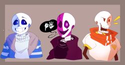  2023 2d 3boys aqua_sweater armor black_coat black_sweater blue_jacket border brothers brown_background brown_border coat commentary cropped_torso digital_media english_commentary grey_hood hollow_eyes hood hood_down hooded_jacket horizontal-striped_clothes horizontal-striped_jacket humanoid jacket long_sleeves male male_focus male_only monster monster_boy multiple_boys onerudegentlman open_clothes open_jacket papyrus_(undertale) red_scarf sans_(undertale) scarf siblings simple_background skeleton striped_clothes striped_jacket sweater teeth trio turtleneck turtleneck_sweater undead undertale utdr_(toby_fox) vertical-striped_clothes vertical-striped_scarf w.d._gaster white_armor white_stripes 