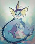  awabuta fins forked_tail full_body head_fins no_humans open_mouth pawpads pokemon pokemon_(creature) smile tail twitter_username underwater vaporeon 