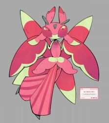  1girl antennae arthropod_girl arthropod_limbs colored_skin full_body furry furry_female grey_background looking_at_viewer lurantis mantis_girl monster_girl no_mouth orchid_mantis pink_eyes pink_skin plant_girl pokemon pokemon_(creature) praying_mantis simple_background solo standing sunnydr0pdraws white_skin 