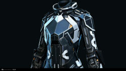  3d armor armored_bodysuit black_armor blender_(medium) bodysuit commentary company_logo company_name copyright_logo copyright_name dark_background dated english_commentary eve_online grey_background grey_theme highres logo marmoset_toolbag_(medium) no_humans official_art realistic science_fiction undoz upper_body zbrush_(medium) 