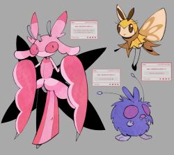  1girl antennae arthropod_girl arthropod_limbs bee brown_eyes brown_scarf bug colored_skin commentary english_commentary fangs flying full_body furry furry_female grey_background insect_wings looking_at_viewer lurantis mantis_girl monster_girl no_mouth pink_eyes pink_skin plant_girl pokemon pokemon_(creature) praying_mantis purple_fur ribombee scarf simple_background standing sunnydr0pdraws venonat violet_eyes white_skin wings 