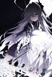  absurdres arknights black_horns commentary demon_girl demon_horns hair_between_eyes highres horns hp_1_(user_trjt3473) light_smile long_hair looking_at_viewer looking_down pink_eyes pink_hair theresa_(arknights) 