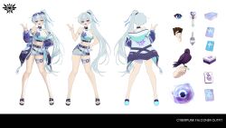  1girl absurdres animal arm_strap artist_request belt bird blue_eyes blue_nails blue_tongue breasts card character_request colored_tongue deal_with_it_(meme) feet heterochromia highres holding holding_animal holding_bird indie_virtual_youtuber jacket long_hair mahjong_tile medium_breasts meme navel official_art open_clothes open_jacket playing_card reference_sheet sandals shorts sports_bra star_(symbol) thigh_belt thigh_strap violet_eyes virtual_youtuber white_hair white_shorts white_sports_bra 