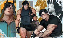  1boy absolute_batman absolute_dc bat_mask batman batman_(absolute_dc) batman_(series) black_hair bruce_wayne dc_comics highres large_pectorals male_focus muscular muscular_arms muscular_male pectorals solo umikochannart 