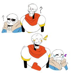  1:1 2023 2boys 2d ? armor ben-day_dots blue_jacket blush_stickers cape closed_eyes closed_mouth confused cropped_torso digital_media duo gloves grey_hood grin hand_up highres hollow_eyes hood hood_down hooded_jacket humanoid jacket laughing long_sleeves male male_focus male_only monster monster_boy motion_lines multiple_boys multiple_expressions multiple_views notice_lines onerudegentlman open_clothes open_jacket open_mouth papyrus_(undertale) red_cape red_gloves sans_(undertale) screentones simple_background skeleton smile sweater teeth undead undertale utdr_(toby_fox) white_armor white_background yellow_sweater 