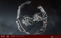  3d astero_(eve_online) carrier combat_ship_(eve_online) commentary company_logo company_name copyright_logo copyright_name dated droneboat_(eve_online) english_commentary english_text eve_online exploration_ship_(eve_online) flying frigate_(eve_online) gallente_federation_(eve_online) glowing grey_background grey_theme highres logo maya_(medium) military_vehicle no_humans official_art outdoors pirate_faction_(eve_online) realistic science_fiction servant_sisters_of_eve space spacecraft star_(sky) starry_sky_background thrusters vehicle_focus ymir_jonsson 