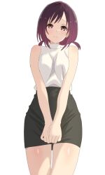 1girl black_shirt black_skirt blush closed_mouth collarbone commentary_request cowboy_shot floral_print floral_print_kimono flower hair_flower hair_ornament hairclip hanayamata hands_up highres holding japanese_clothes kimono long_sleeves looking_at_viewer medium_hair neckerchief open_clothes open_kimono parted_bangs pink_kimono plaid_clothes plaid_skirt pleated_skirt print_kimono purple_hair ruu_(tksymkw) sailor_collar school_uniform sekiya_naru serafuku shirt skirt smile solo torii violet_eyes violet_eyes white_neckerchief white_sailor_collar